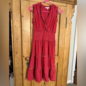 Max Studio Sleeveless Cottagecore Romantic Tiered Red Dress V Front Size XS